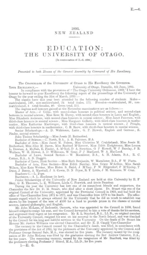 EDUCATION: THE UNIVERSITY OF OTAGO. [In continuation of E.-6, 1894.]