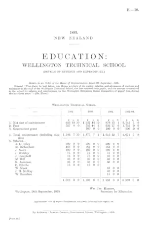 EDUCATION: WELLINGTON TECHNICAL SCHOOL (DETAILS OF REVENUE AND EXPENDITURE.)