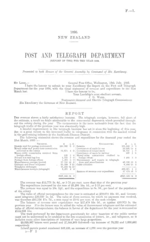 POST AND TELEGRAPH DEPARTMENT (REPORT OF THE) FOR THE YEAR 1894.