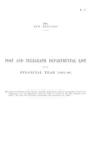 POST AND TELEGRAPH DEPARTMENTAL LIST FOR THE FINANCIAL YEAR 1895-96.