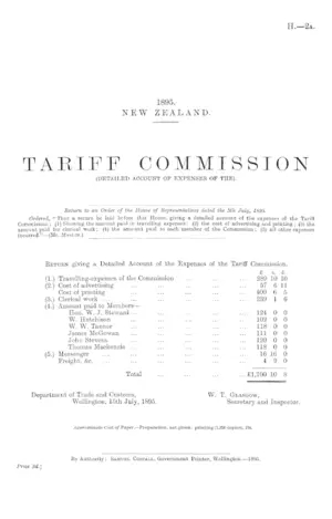 TARIFF COMMISSION (DETAILED ACCOUNT OF EXPENSES OF THE).