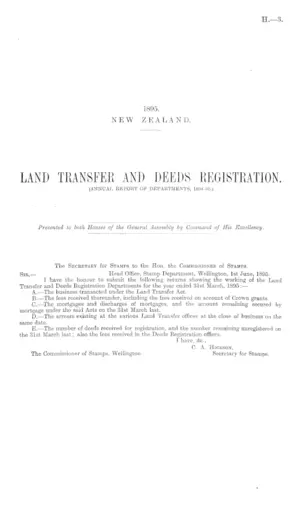 LAND TRANSFER AND DEEDS REGISTRATION. (ANNUAL REPORT OF DEPARTMENTS, 1894-95.)