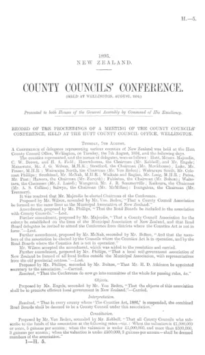 COUNTY COUNCILS' CONFERENCE. (HELD AT WELLINGTON, AUGUST, 1894.)