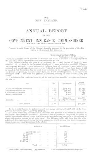 ANNUAL REPORT OF THE GOVERNMENT INSURANCE COMMISSIONER FOR THE YEAR ENDED 31st DECEMBER, 1894.
