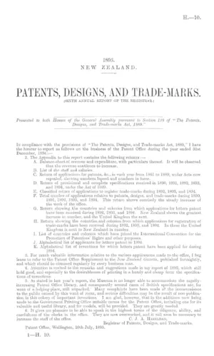 PATENTS, DESIGNS, AND TRADE-MARKS. (SIXTH ANNUAL REPORT OF THE REGISTRAR.)