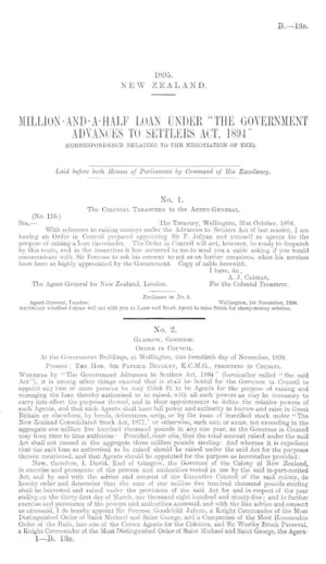 MILLION-AND-A-HALF LOAN UNDER "THE GOVERNMENT ADVANCES TO SETTLERS ACT, 1894" (CORRESPONDENCE RELATING TO THE NEGOTIATION OF THE).