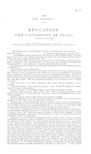 EDUCATION: THE UNIVERSITY OF OTAGO. [In continuation of E.-6, 1895.]