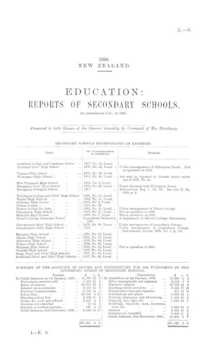 EDUCATION: REPORTS OF SECONDARY SCHOOLS. [In continuation of E.—9, 1895.]