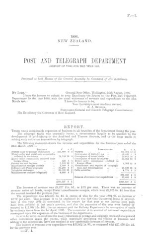 POST AND TELEGRAPH DEPARTMENT (REPORT OF THE) FOR THE YEAR 1895.