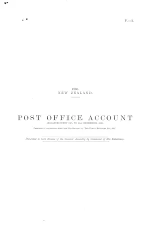 POST OFFICE ACCOUNT (BALANCE-SHEET OF), TO 31st DECEMBER, 1895. Prepared in accordance with the 74th Section of "The Public Revenues Act, 1891."