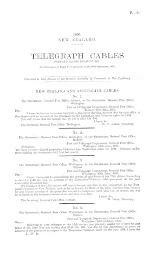 TELEGRAPH CABLES (FURTHER PAPERS RELATING TO).