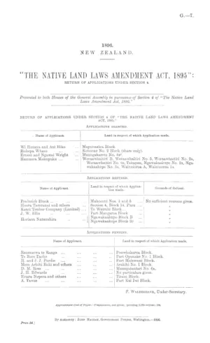 "THE NATIVE LAND LAWS AMENDMENT ACT, 1895": RETURN OF APPLICATIONS UNDER SECTION 4.