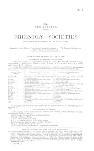 FRIENDLY SOCIETIES (NINETEENTH ANNUAL REPORT BY THE REGISTRAR OF).