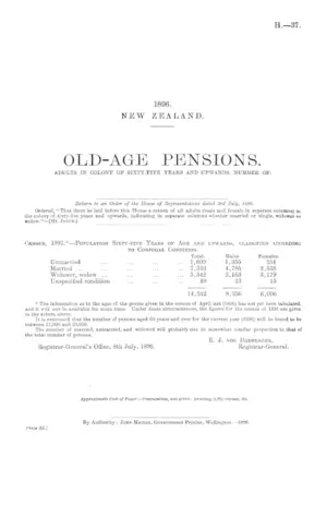 OLD-AGE PENSIONS. ADULTS IN COLONY OF SIXTY-FIVE YEARS AND UPWARDS, NUMBER OF.