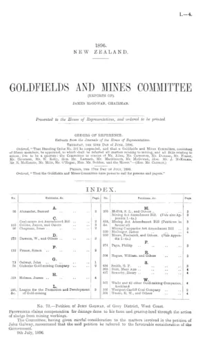GOLDFIELDS AND MINES COMMITTEE (REPORTS OF). JAMES McGOWAN, CHAIRMAN.