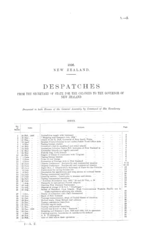 DESPATCHES FROM THE SECRETARY OF STATE FOR THE COLONIES TO THE GOVERNOR OF NEW ZEALAND.