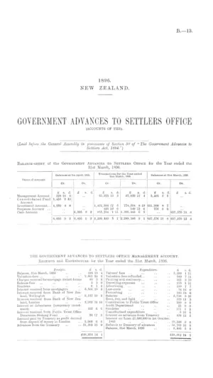 GOVERNMENT ADVANCES TO SETTLERS OFFICE (ACCOUNTS OF THE).
