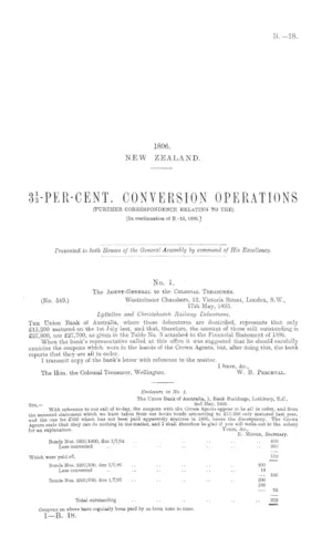 3½-PER-CENT. CONVERSION OPERATIONS (FURTHER CORRESPONDENCE RELATING TO THE). [In continuation of B.-18, 1895.]