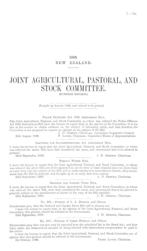 JOINT AGRICULTURAL, PASTORAL, AND STOCK COMMITTEE. (FURTHER REPORTS.)