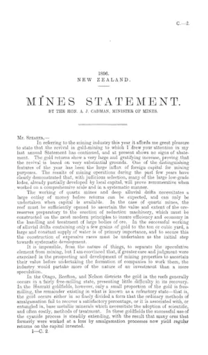 MINES STATEMENT. BY THE HON. A. J. CADMAN, MINISTER OF MINES.