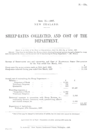 SHEEP-RATES COLLECTED, AND COST OF THE DEPARTMENT.