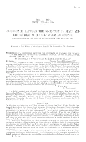 CONFERENCE BETWEEN THE SECRETARY OF STATE AND THE PREMIERS OF THE SELF-GOVERNING COLONIES (PROCEEDINGS OF, AT THE COLONIAL OFFICE, LONDON, JUNE AND JULY, 1897).