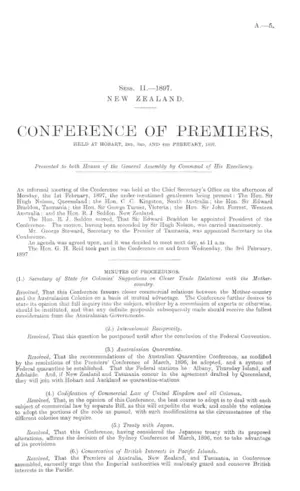 CONFERENCE OF PREMIERS, HELD AT HOBART, 2nd, 3rd, AND 4th FEBRUARY, 1897.