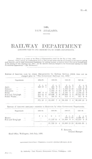 RAILWAY DEPARTMENT (AMOUNTS PAID TO AND CHARGED TO) BY OTHER DEPARTMENTS.
