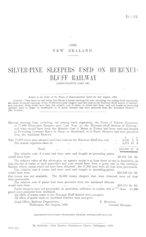 SILVER-PINE SLEEPERS USED ON HURUNUIBLUFF RAILWAY (COMPARATIVE COST OF).