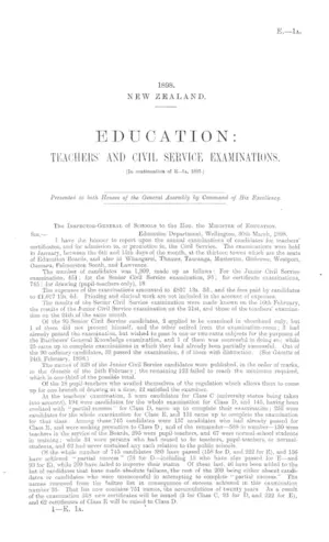 EDUCATION: TEACHERS' AND CIVIL SERVICE EXAMINATIONS. [In continuation of E.-1A, 1897.]