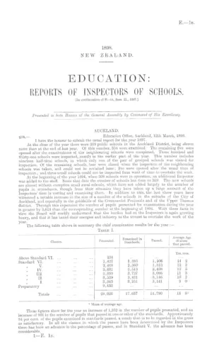 EDUCATION: REPORTS OF INSPECTORS OF SCHOOLS. [In continuation of E.-1b, Sess. II., 1897.]