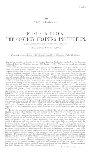 EDUCATION: THE COSTLEY TRAINING INSTITUTION. ("THE COSTLEY TRAINING INSTITUTION ACT, 1885.") [In continuation of E.-3a, Sess. II., 1897.]