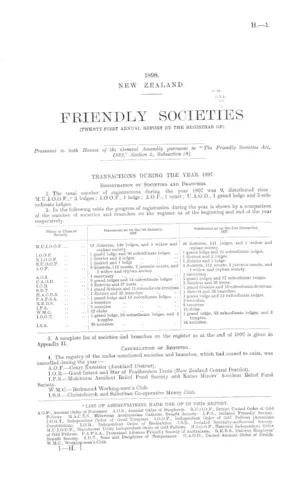 FRIENDLY SOCIETIES (TWENTY-FIRST ANNUAL REPORT BY THE REGISTRAR OF).