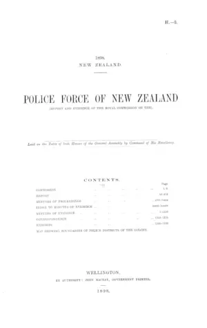 POLICE FORCE OF NEW ZEALAND (REPORT AND EVIDENCE OF THE ROYAL COMMISSION ON THE).