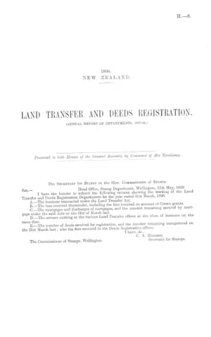 LAND TRANSFER AND DEEDS REGISTRATION. (ANNUAL REPORT OF DEPARTMENTS, 1897-98.)