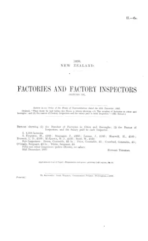 FACTORIES AND FACTORY INSPECTORS (RETURN OF).