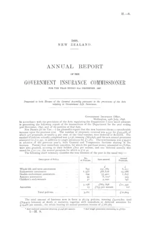 ANNUAL REPORT OF THE GOVERNMENT INSURANCE COMMISSIONER FOR THE YEAR ENDED 31st DECEMBER, 1897.