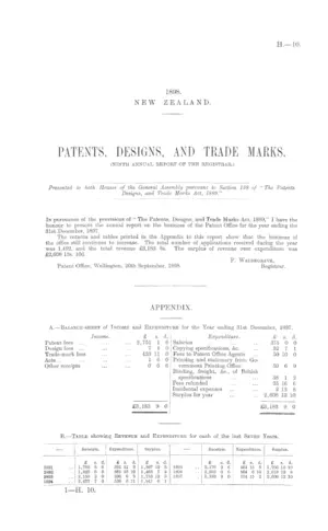PATENTS, DESIGNS, AND TRADE MARKS. (NINTH ANNUAL REPORT OF THE REGISTRAR.)