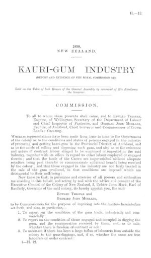 KAURI-GUM INDUSTRY (REPORT AND EVIDENCE OF THE ROYAL COMMISSION ON).