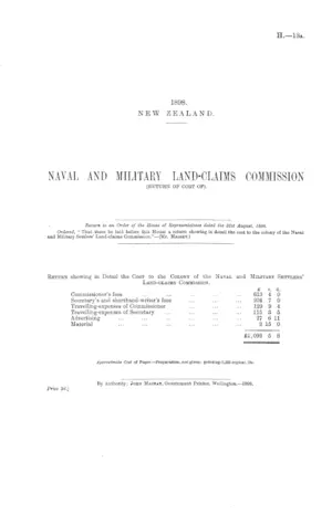 NAVAL AND MILITARY LAND-CLAIMS COMMISSION (RETURN OF COST OF).