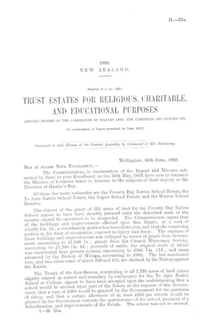 TRUST ESTATES FOR RELIGIOUS, CHARITABLE, AND EDUCATIONAL PURPOSES (SECOND REPORT OF THE COMMISSION OF INQUIRY INTO THE CONDITION AND NATURE OF).