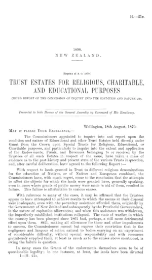 [Reprint of A.-3. 1870.] TRUST ESTATES FOR RELIGIOUS, CHARITABLE, AND EDUCATIONAL PURPOSES (THIRD REPORT OF THE COMMISSION OF INQUIRY INTO THE CONDITION AND NATURE OF).