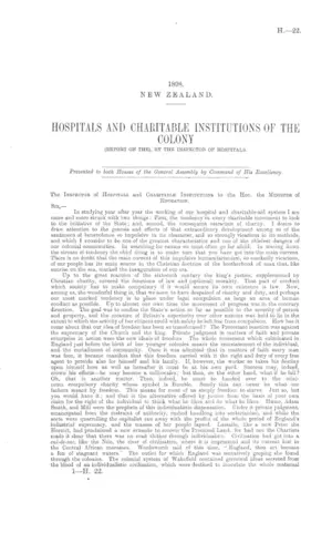 HOSPITALS AND CHARITABLE INSTITUTIONS OF THE COLONY (REPORT ON THE), BY THE INSPECTOR OF HOSPITALS.