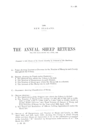 THE ANNUAL SHEEP RETURNS FOR THE YEAR ENDED 30th APRIL, 1898.