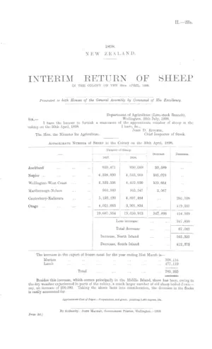 INTERIM RETURN OF SHEEP IN THE COLONY ON THE 30th APRIL, 1898.
