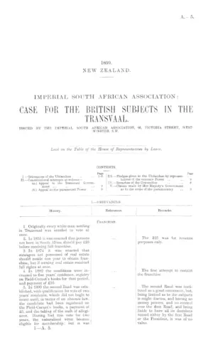 IMPERIAL SOUTH AFRICAN ASSOCIATION: CASE FOR THE BRITISH SUBJECTS IN THE TRANSVAAL. ISSUED BY THE IMPERIAL SOUTH AFRICAN ASSOCIATION, 66, VICTORIA STREET, WEST-MINSTER, S.W.