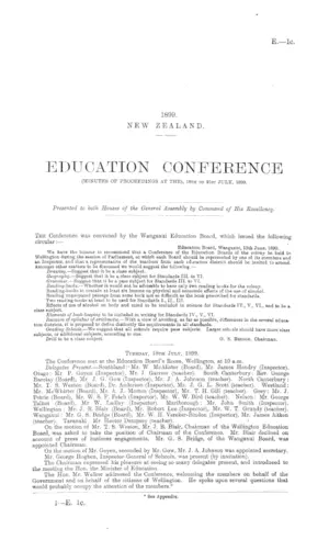 EDUCATION CONFERENCE (MINUTES OF PROCEEDINGS AT THE), 18th to 21st JULY, 1899.