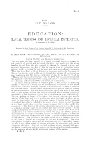 EDUCATION: MANUAL TRAINING AND TECHNICAL INSTRUCTION. [In continuation of E.-5, 1898.]