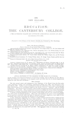EDUCATION: THE CANTERBURY COLLEGE. ("THE CANTERBURY COLLEGE AND CANTERBURY AGRICULTURAL COLLEGE ACT, 1896.") [In continuation of E.-8, 1898.]