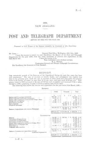 POST AND TELEGRAPH DEPARTMENT (REPORT OF THE) FOR THE YEAR 1898.